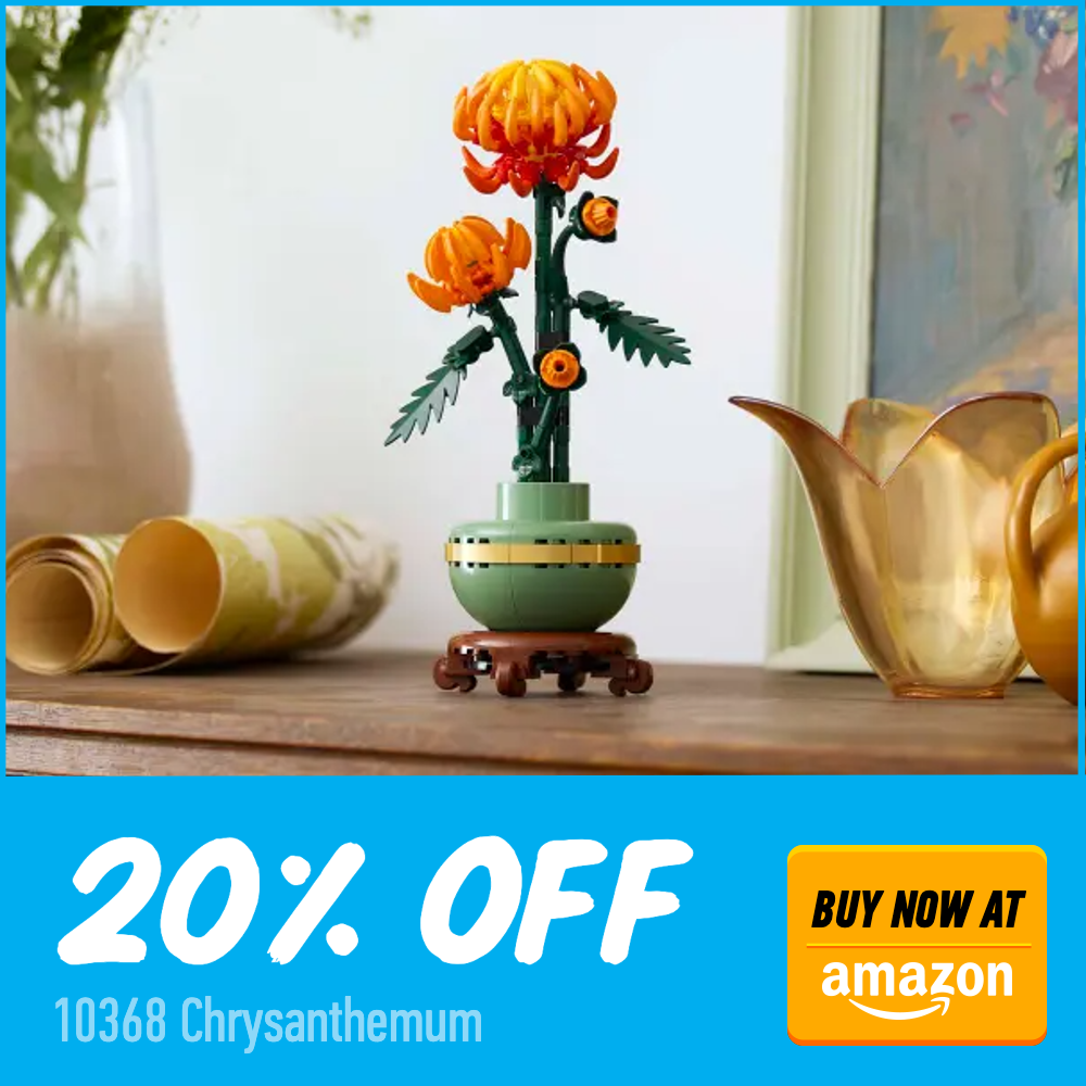 LEGO Botanicals 10368 Chrysanthemum 20 off Amazon deal card